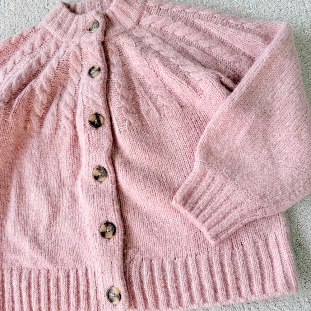 Madewell Harwood Cableknit Mockneck Cardigan Sweater Heather Blush Pink NC660 XS - Picture 3 of 11